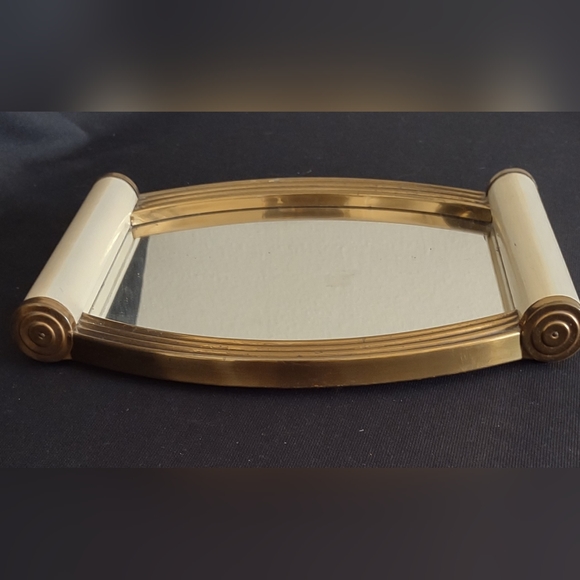 Art Deco 1930s Mirrored Brass and Lacquered Wood Tray - Picture 2 of 11